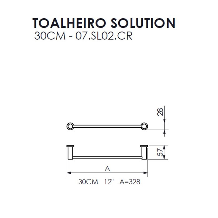 Toalheiro de Rosto 30cm Solution Cromado -  Crismoe