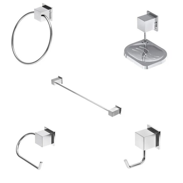 Kit Acessórios 5 Peças Home Quadrado Cromado - Meber