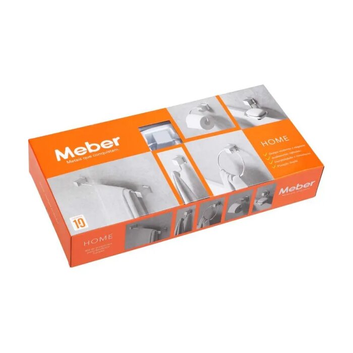 Kit Acessórios 5 Peças Home Quadrado Cromado - Meber