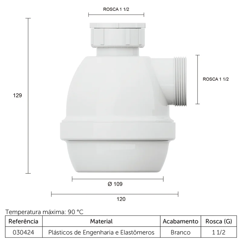 Sifão Branco C/ Copo Para Pia Lavatório - Branco