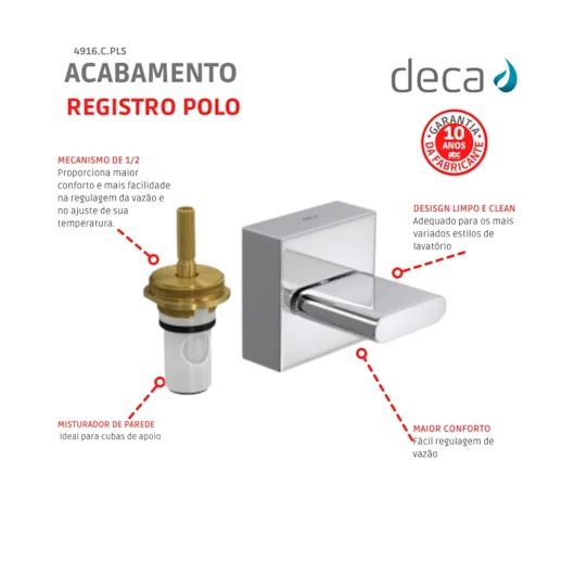 Acabamento Para Registro De Pressão Polo 1/2 3/4  - Cromado Deca