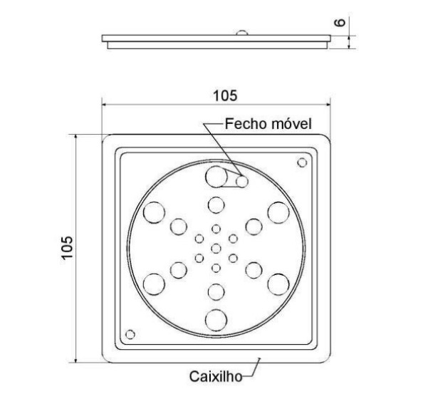 Grelha/Ralo Quadrada Inox Com Fecho Com Caixilho 10,5cm -  Meber