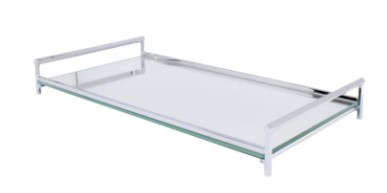 Bandeja De Vidro Espelhada Cromada Para Decoração 12X28cm