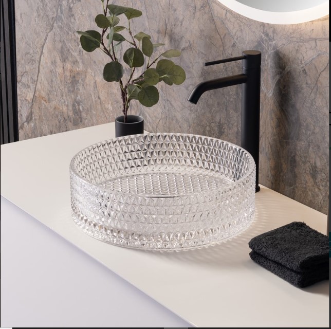 Cuba de Apoio Redonda 36x36cm Lavabo Cristal - Movel