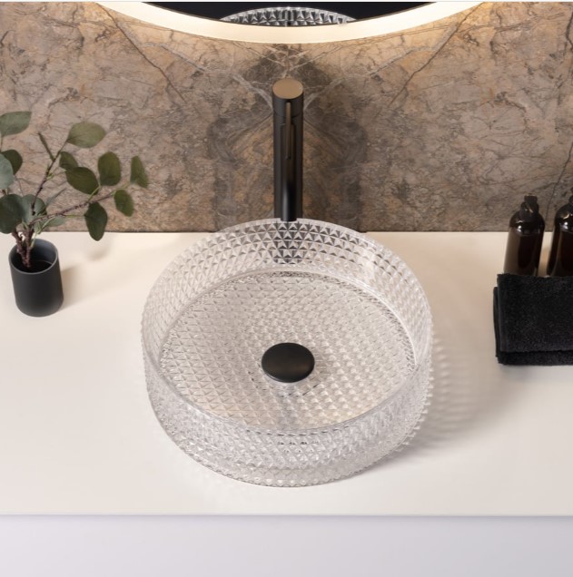 Cuba de Apoio Redonda 36x36cm Lavabo Cristal - Movel