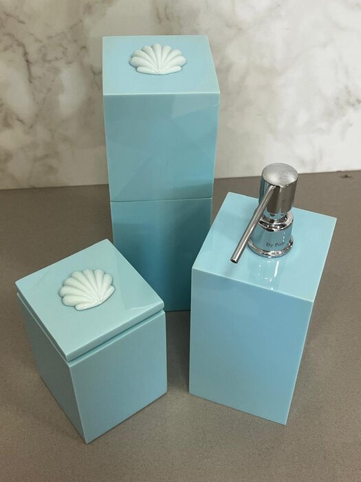 Kit Banheiro Lavabo Luxo 3 Peças Azul Tiffany - Coleção Concha By Poli
