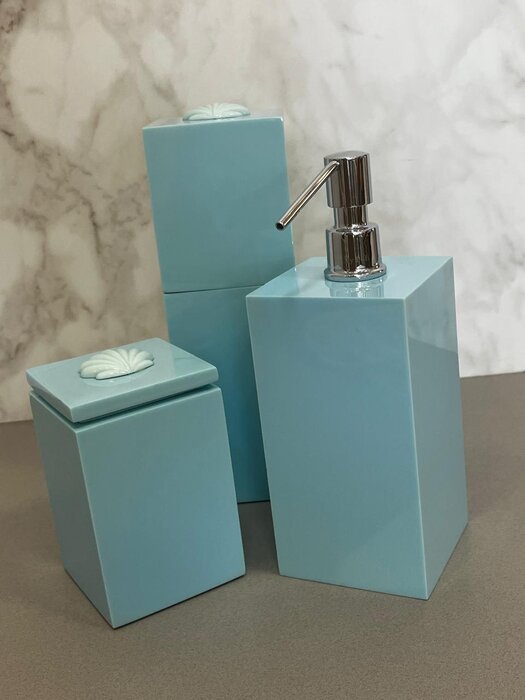Kit Banheiro Lavabo Luxo 3 Peças Azul Tiffany - Coleção Concha By Poli