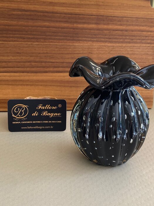 Vaso De Decoração em Murano Linha Trouxinha Black - Muranos Gileno