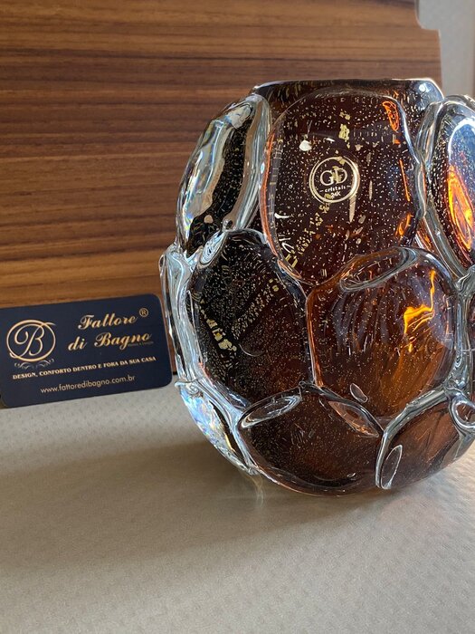 Vaso De Decoração em Murano Linha Escamas Marrom c/ pó de Ouro - Muranos Gileno
