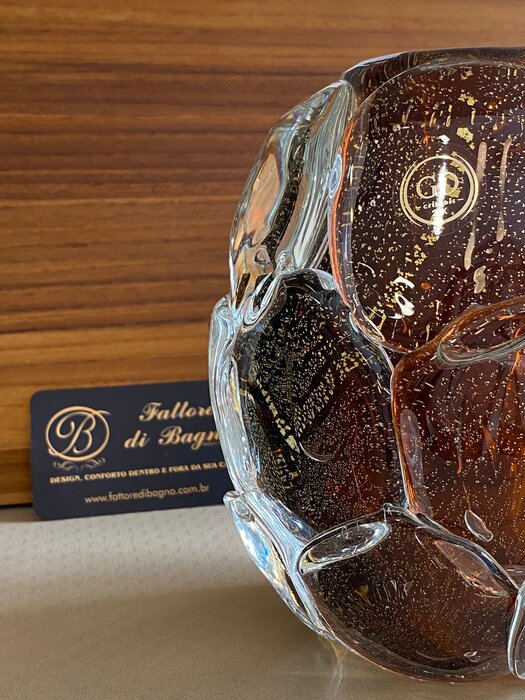 Vaso De Decoração em Murano Linha Escamas Marrom c/ pó de Ouro - Muranos Gileno