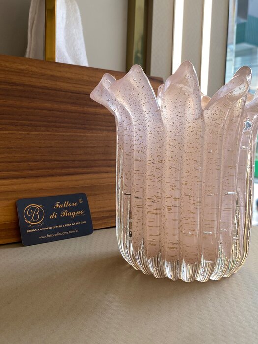 Vaso De Decoração em Murano  Rosa Bebe c/ pó de Ouro - Muranos Gileno