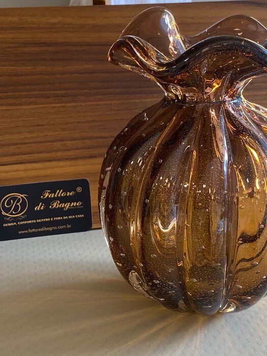 Vaso de Decoração em Murano Linha Trouxinha Marrom c/ pó de Ouro- Muranos Gileno